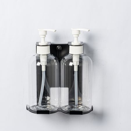 雙瓶沐浴瓶罐掛架 - 不銹鋼簡易型雙瓶沐浴罐收納架霧黑